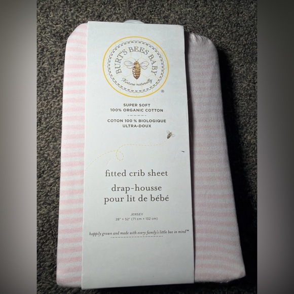 Burt's Bees Other - Burt’s Bees Baby Striped Fitted Standard Crib Sheet Organic Cotton Blossom Pink